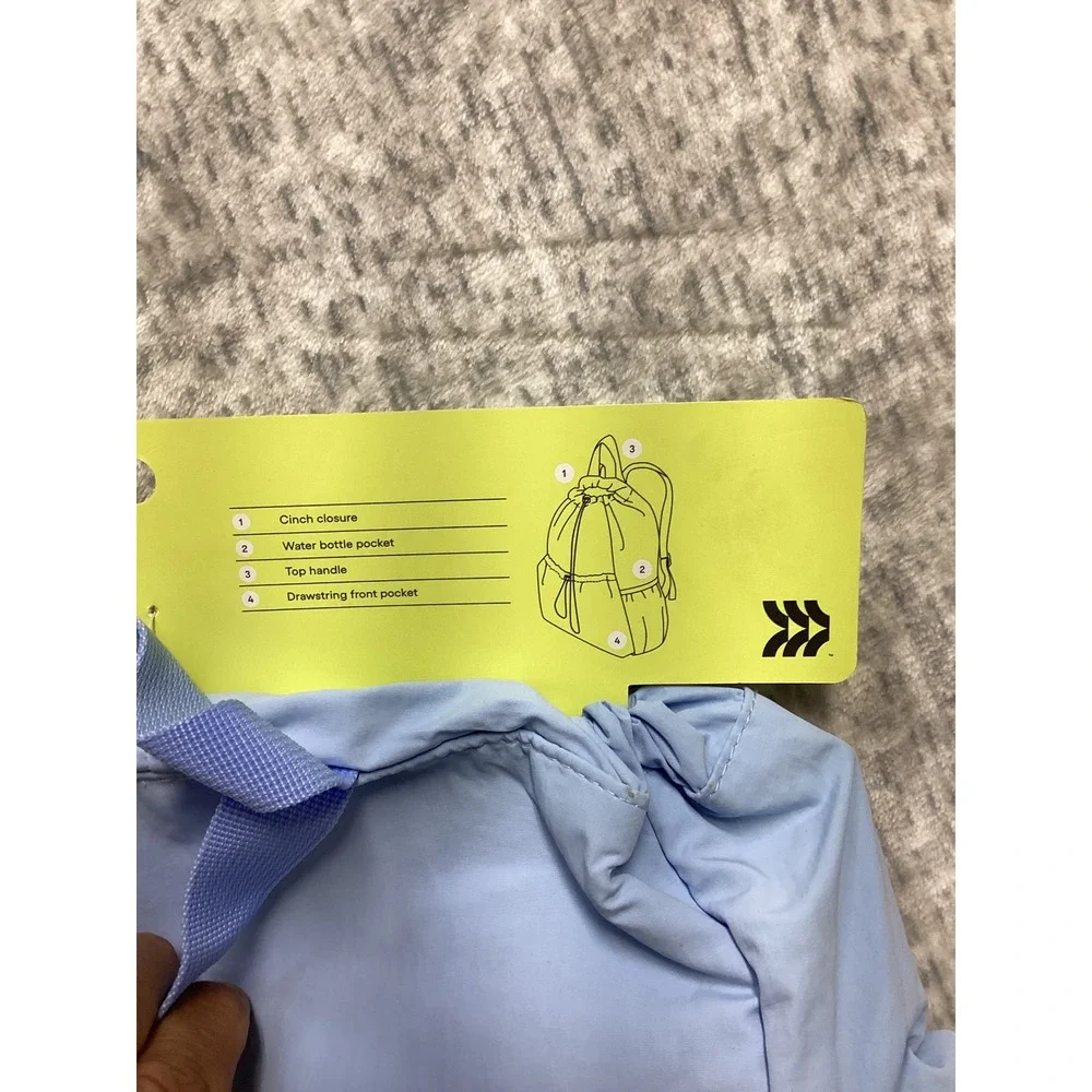 All in Motion Light Blue Cinch Closure Backpack Water Repellent‎ Drawstring Bag
